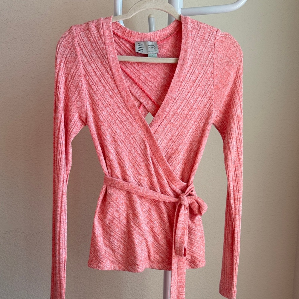Anthropologie Coral Wrap Sweater